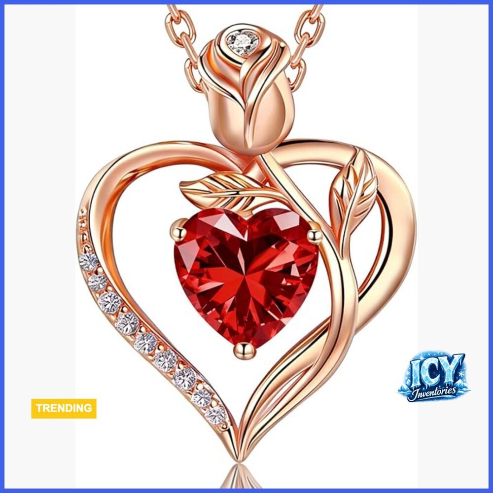 1.2CT Rose Heart Pendant Necklace S925 Sterling Silver 18K Gold Plated